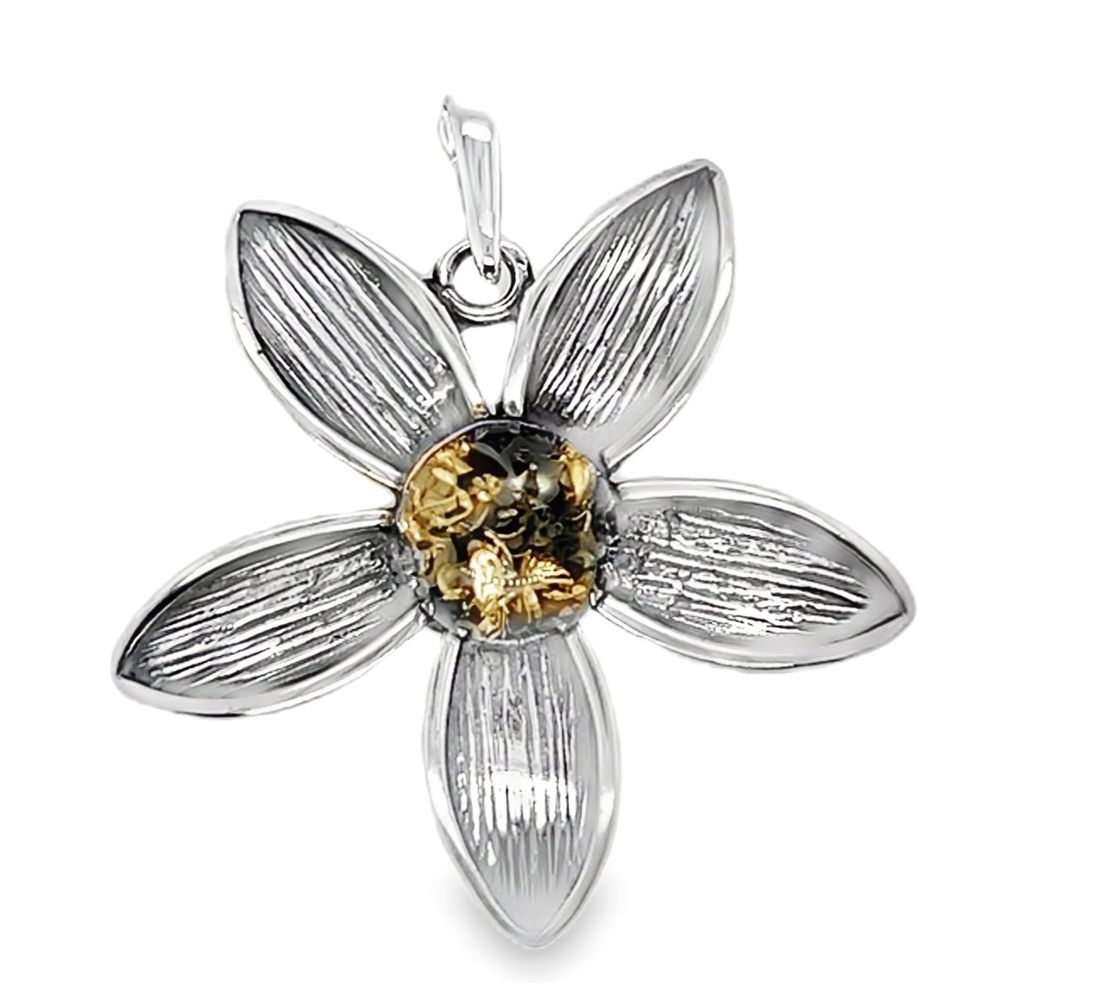 Zawieszka duża srebrna z bursztynem bałtyckim KWIAT srebro oksydowane