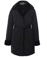 Płaszcze damskie - Geox Damski płaszcz Kaula Faux Fur Coat, czarny, XL - miniaturka - grafika 1