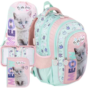 ZESTAW Szkolny Plecak Tornister Pastelowy MLF Fluffy Kot Kotek Kitty - Zestawy szkolne - miniaturka - grafika 1