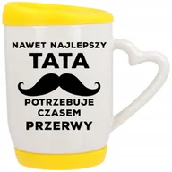 Kubki - Kubek Ucho Serce z Pokrywką Żółta NAJLEPSZY TATA Potrzebuje Przerwy Wzory - miniaturka - grafika 1