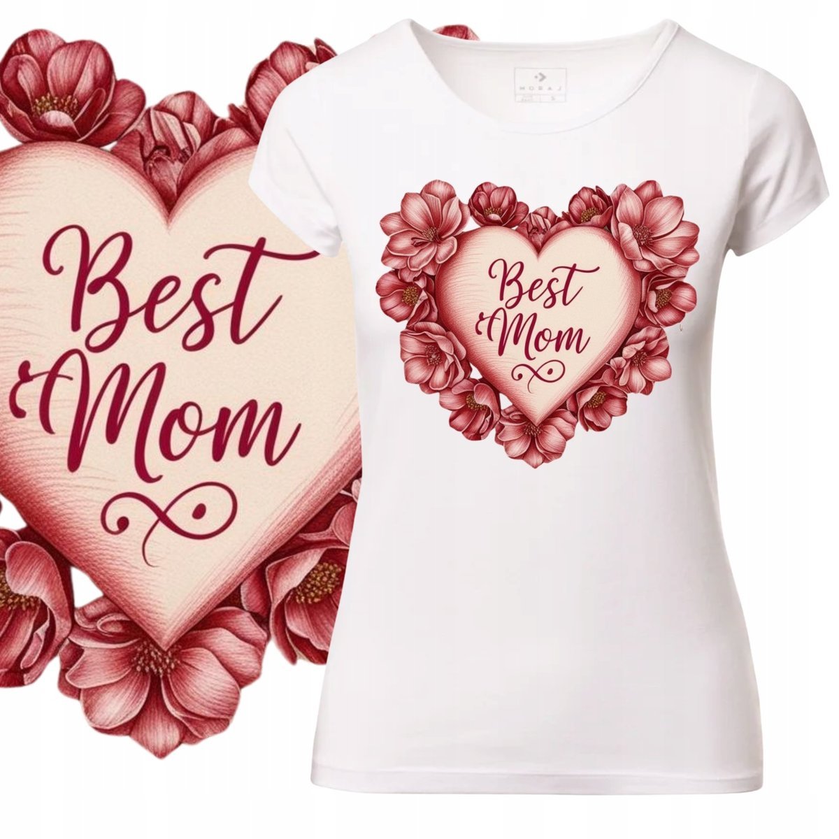 T-Shirt Damski Koszulka Nadruk Serce Kwiaty Mom Dzień Matki Prezent 3Xl