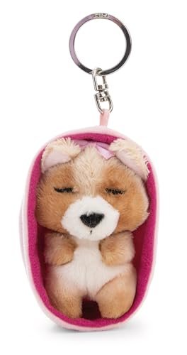 NICI 63167 Sleeping Pets brelok piesek Yorkshire Terrier w koszyczku, wierny pluszowy towarzysz do plecaka, torby, zawieszka na klucze dla małych i dużych, 8 cm, wielokolorowy