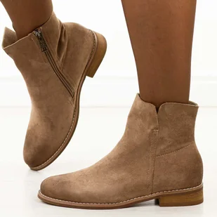 Beżowe zamszowe botki damskie Vinceza 39961 - Botki damskie - miniaturka - grafika 1