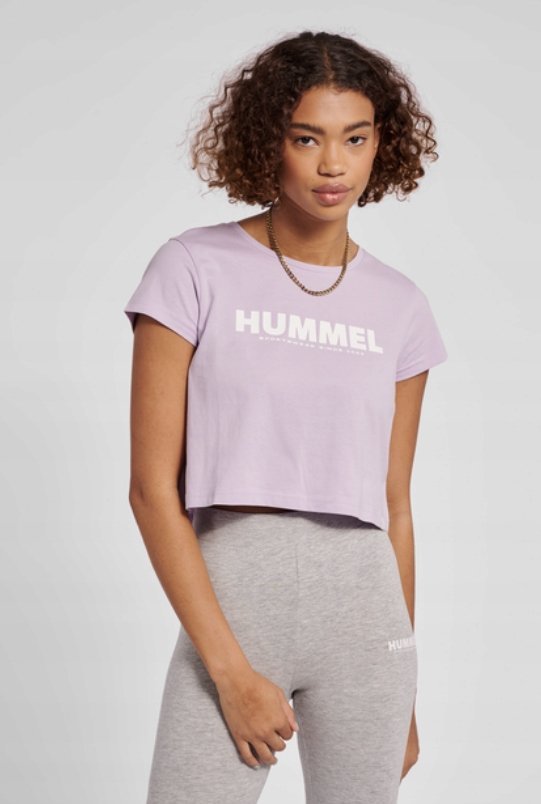 HUMMEL T-SHIRT KRÓTKI BEŻOWY Z NADRUKIEM S PUF