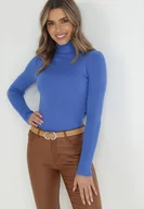 Swetry damskie - Niebieski Golf z Prążkowanej Dzianiny Vodi - miniaturka - grafika 1