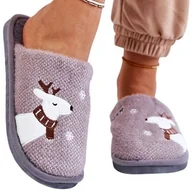 Kapcie damskie - Kapcie Cieple Lekkie Damskie z Reniferem Motyw Zimowy Papcie Szare 37 - miniaturka - grafika 1