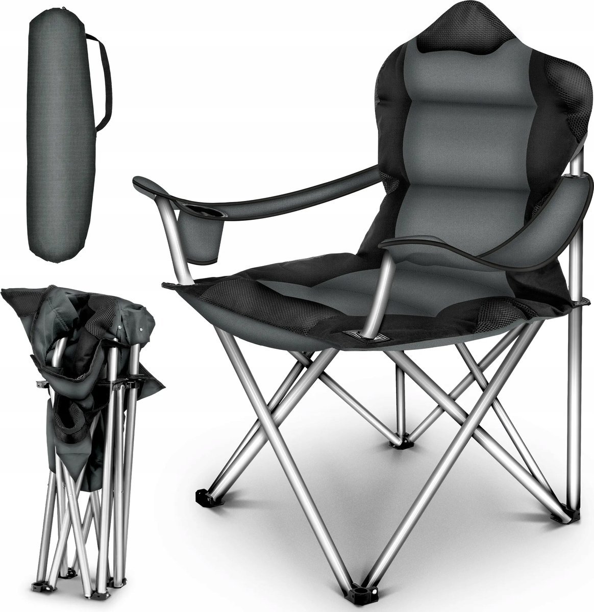 TRESKO krzesło kempingowe SZARY/CZARNY krzesło wędkarskie krzesło składane