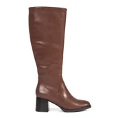 Kozaki damskie - Brązowe klasyczne skórzane kozaki damskie na słupku Sergio Leone - miniaturka - grafika 1