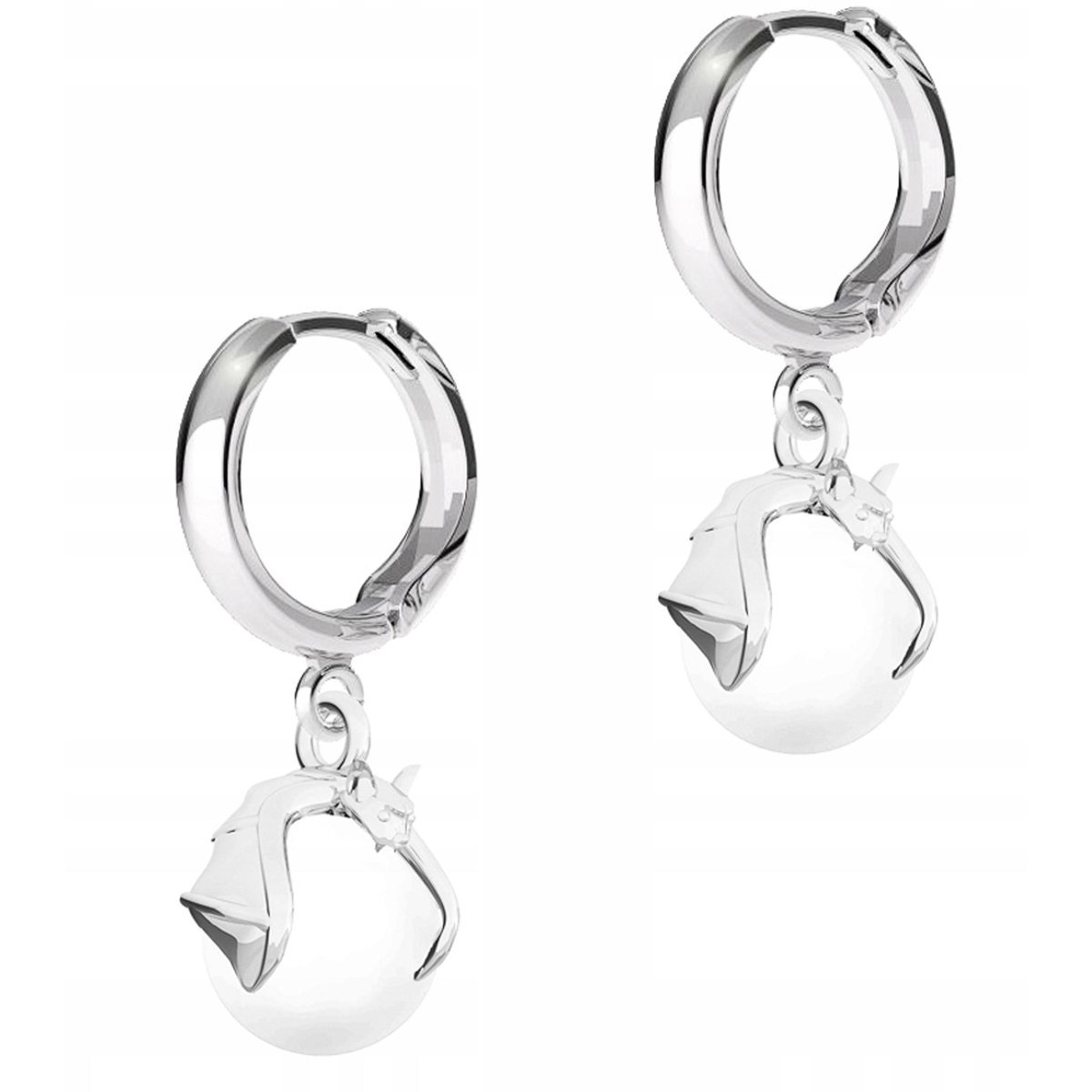 Kolczyki Srebrne z Nietoperzami Nietoperze Białe Perły Perła SREBRO 925