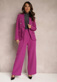 Spodnie damskie - Fioletowe Szerokie Spodnie w Eleganckim Stylu Hanessame - grafika 1