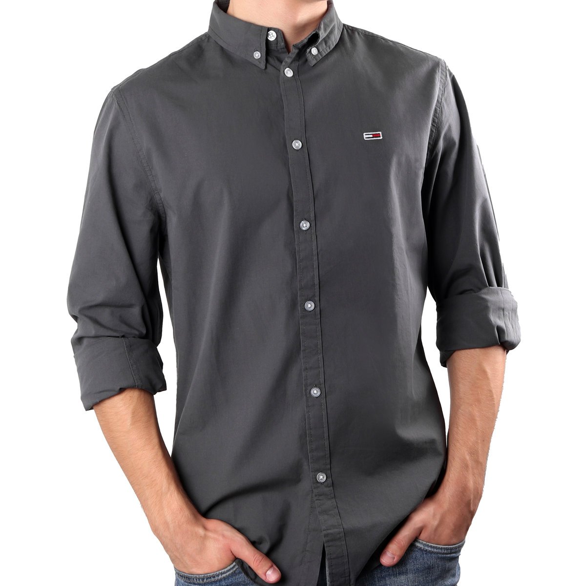 Koszula męska TOMMY HILFIGER TJM SLIM POPLIN SHIRT GREY DM0DM0959494 XL