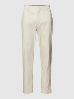 Spodnie męskie - Spodnie lniane o kroju tapered fit z detalem z logo - grafika 1