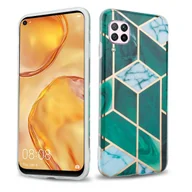 Etui i futerały do telefonów - Pokrowiec Etui Do Huawei NOVA 6 SE / P40 LITE / NOVA 7i w Ciemnozielono Biało Złoty Marmur No. 6 Obudowa Case Cover Silikon Plecki Cadorabo - miniaturka - grafika 1