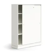 Szafy biurowe - Zamykana szafa przesuwna QBUS, 3 półki, cokół, uchwyty, 1636x1200x400 mm, biały - miniaturka - grafika 1