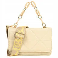 Torebki damskie - Torebka Damska Listonoszka Kopertówka Na Ramię Łańcuszek Ekoskóra Beżowa - miniaturka - grafika 1