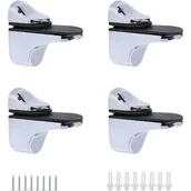 Zawiasy, okucia i inne akcesoria - Zestaw 4 uchwytów do szklanych półek, regulowane klipsy do szkła wykonane ze stopu cynku, chromowane stalowe klipsy ścienne, odpowiednie do szklanych - miniaturka - grafika 1