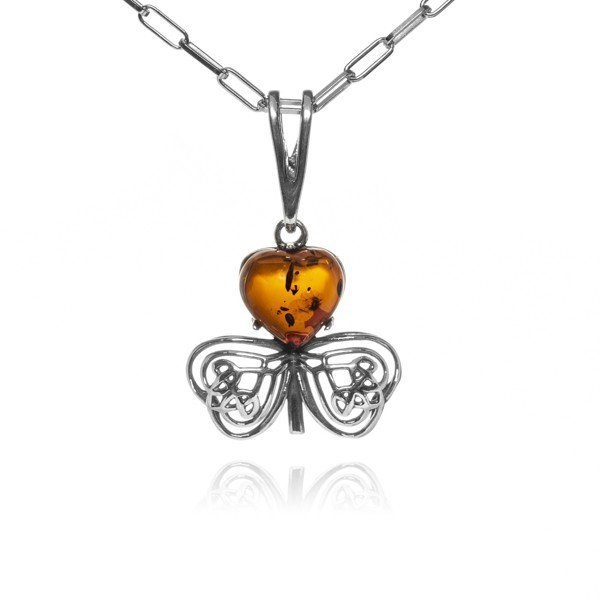 ankabizuteria.pl Zawieszka srebrna trójlistna koniczyna z bursztynem