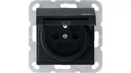 Gniazdka elektryczne - Gira Gniazdo z bolcem z klapką i ochr.dz system 55 czarny mat - miniaturka - grafika 1