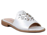 Klapki i japonki damskie - Klapki damskie płaskie srebrne skórzana wkładka S.Barski KV27-063-40 - miniaturka - grafika 1