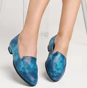 Czółenka - Mokasyny Skórzane - faktura gada - turkus (6578) - miniaturka - grafika 1