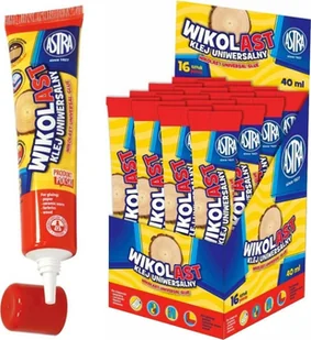 Astra Klej w płynie 40ml tubce z aplikator uniwersalny Wikolast Wikol ASTRA 16szt - Kleje biurowe - miniaturka - grafika 1