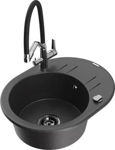 Mexen Kevin zlewozmywak granitowy 1-komorowy z baterią kuchenną Duo, czarny nakrapiany - 6517-76-671701-07-B - Zlewozmywaki z baterią - miniaturka - grafika 1