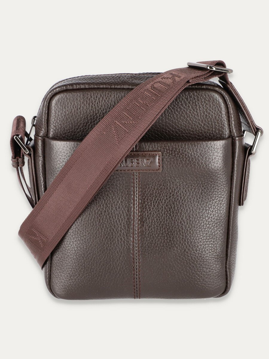 Ciemnobrązowa skórzana listonoszka o fakturze groszkowanej z regulowanym paskiem