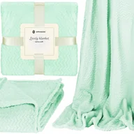 Narzuty - Narzuta na łóżko koc 70x160 cm pled miętowy dwustronny, tłoczony na kanapę zygzak - miniaturka - grafika 1