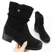 Botki damskie - Skórzane botki damskie zamszowe czarne Sergio Leone BT355-S - miniaturka - grafika 1