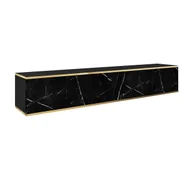 Szafki RTV - Nowoczesna Wisząca Szafka RTV Marmur Black Komoda RTV złote elementy Glamour 175 cm - miniaturka - grafika 1