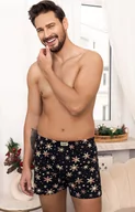 Majtki męskie - Bawełniane bokserki męskie w śnieżynki Zermat, Kolor czarny-wzór, Rozmiar M, Italian Fashion - Intymna - miniaturka - grafika 1