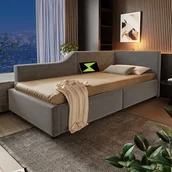 Łóżka dla dzieci i młodzieży - Sofa-łóżko dla dzieci 90x190 cm, z lampką do czytania i ładowarką USB-C, aksamitna, szara - miniaturka - grafika 1