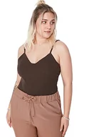 Koszule damskie - Trendyol Damska koszula damska Slim Sweetheart Knit Plus Size, ciemnobrązowa, 4XL, Ciemny brąz, 4XL - miniaturka - grafika 1