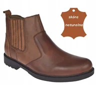 Botki męskie - Trzewiki skórzane męskie eleganckie garniturowe botki zimowe CY87 br r. 45 - miniaturka - grafika 1