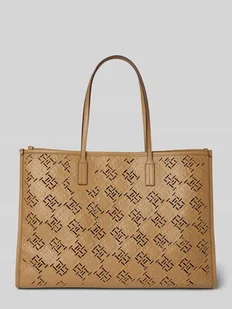 Torba tote z wytłoczonym wzorem z monogramem - Torebki damskie - miniaturka - grafika 1