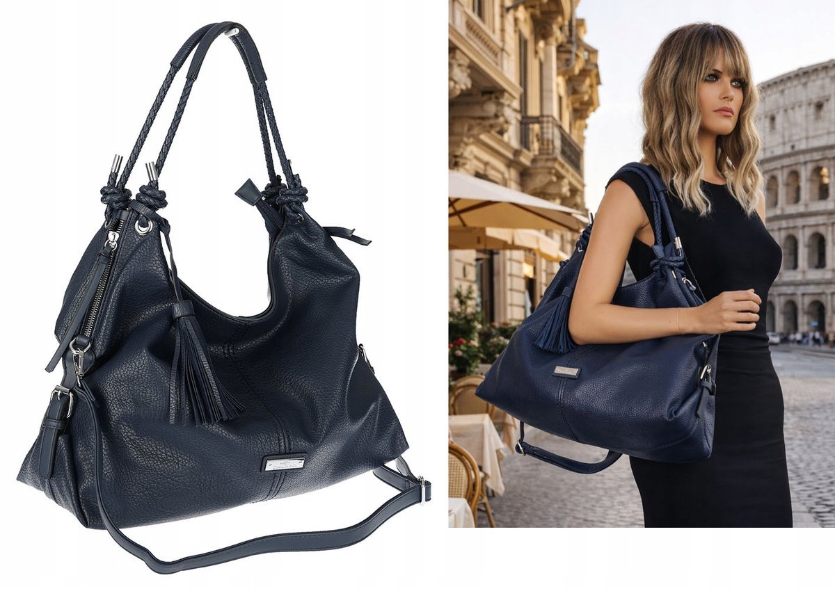 Torebka Damska Shopper worek modna lekka torba na Ramię CH812 Granatowa