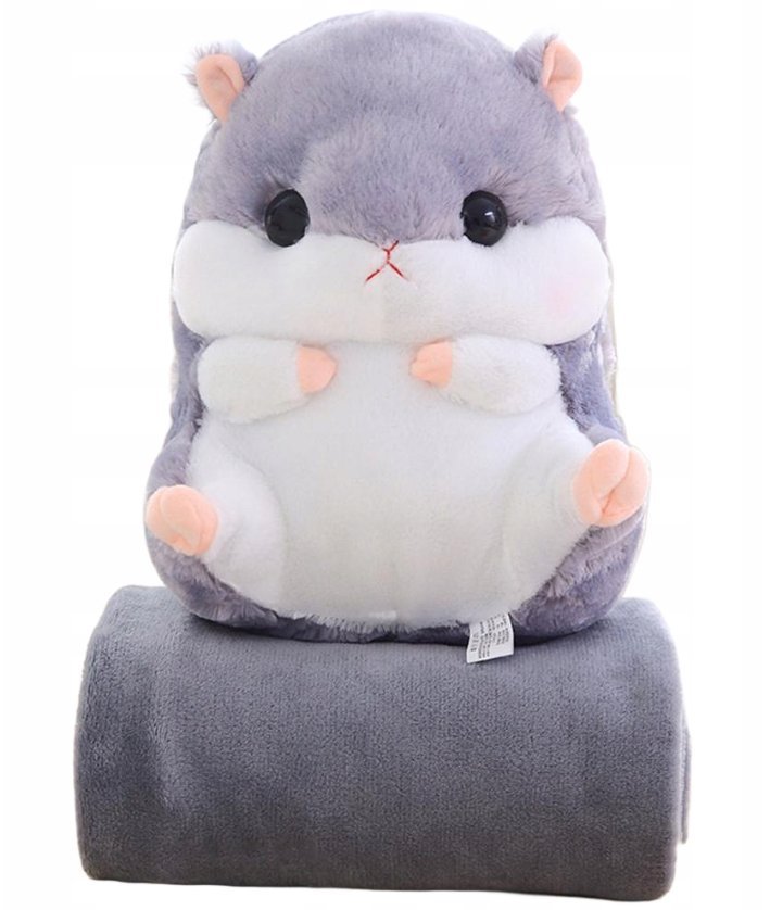 CHOMIK PLUSZOWY PRZYTULANKA PLUSZAK MIŚ PODUSZKA Z KOCEM MASKOTKA DUŻY 40CM SZARY