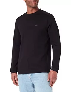 BOSS Męska bluza Salbo Curved z bawełny Interlock z okrągłym wycięciem pod szyją i wygiętym logo, czarny (Black1), M - Bluzy męskie - miniaturka - grafika 1