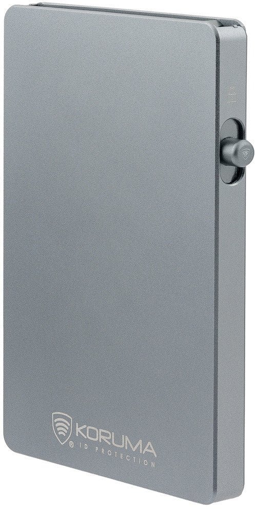 Aluminiowy portfel z wysuwanymi kartami i ochroną kart zbliżeniowych ciemny szary Uniwersalny