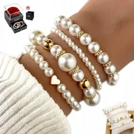 Bransoletki - Bransoletka Damska Perłowa 4 Sztuki ZESTAW Perły Komplet PEREŁKI Ślubna - miniaturka - grafika 1