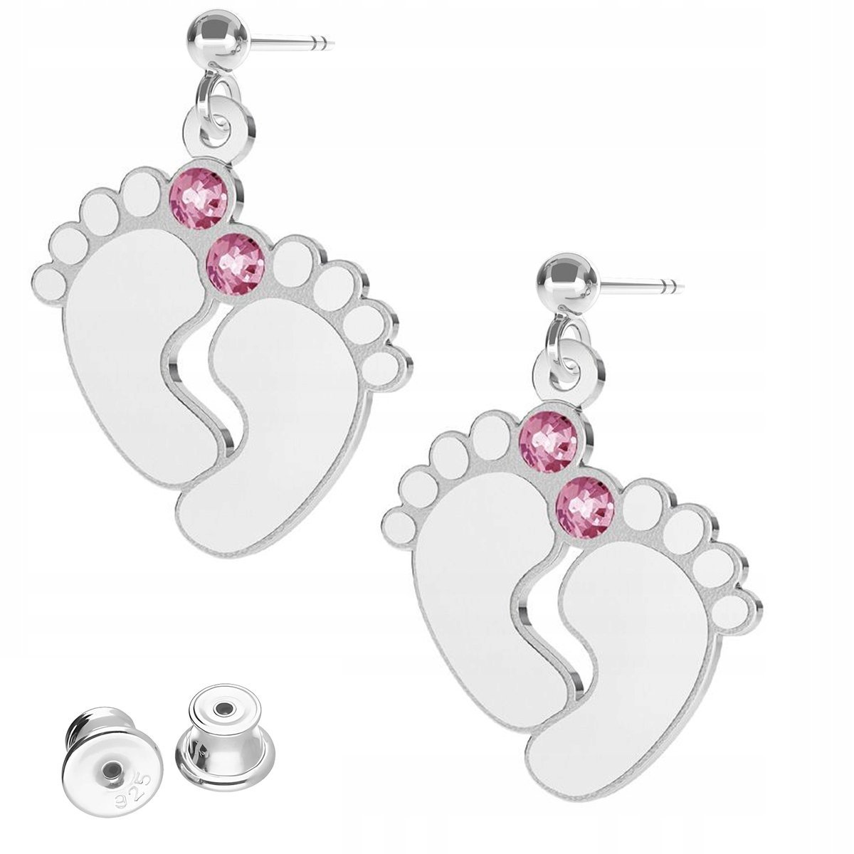 Kolczyki Srebrne Dziecięce Stopy Stópki Blaszki Nóżki Dziecka SREBRO 925