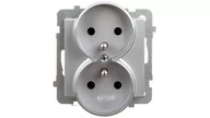 Gniazdka elektryczne - Ospel Gniazdo podwójne z uziemieniem, do montażu w ramki, kolor srebro mat GP-2RRZ/m/38 - miniaturka - grafika 1