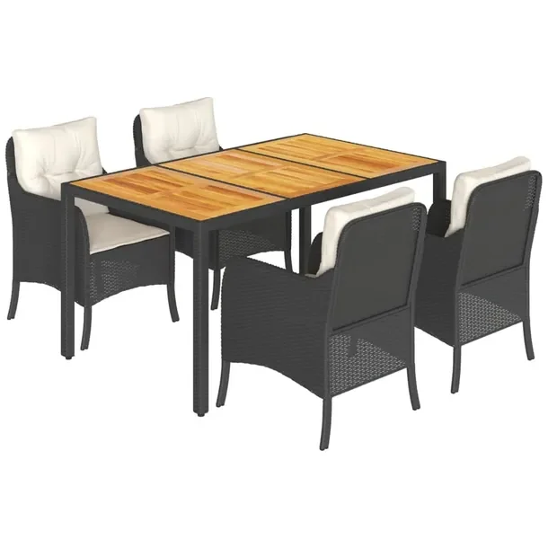Zestaw Mebli Ogrodowych Rattan PE Czarny, Stół 150x90x75 cm, Krzesła 58,