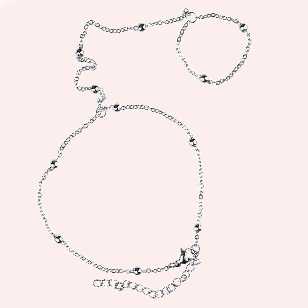 Bransoletka damska na palec 2w1 łańcuszek KORALIKI