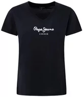 Koszulki i topy damskie - Pepe Jeans Damska koszulka Wendys z dekoltem w serek, czarny (czarny), L - miniaturka - grafika 1