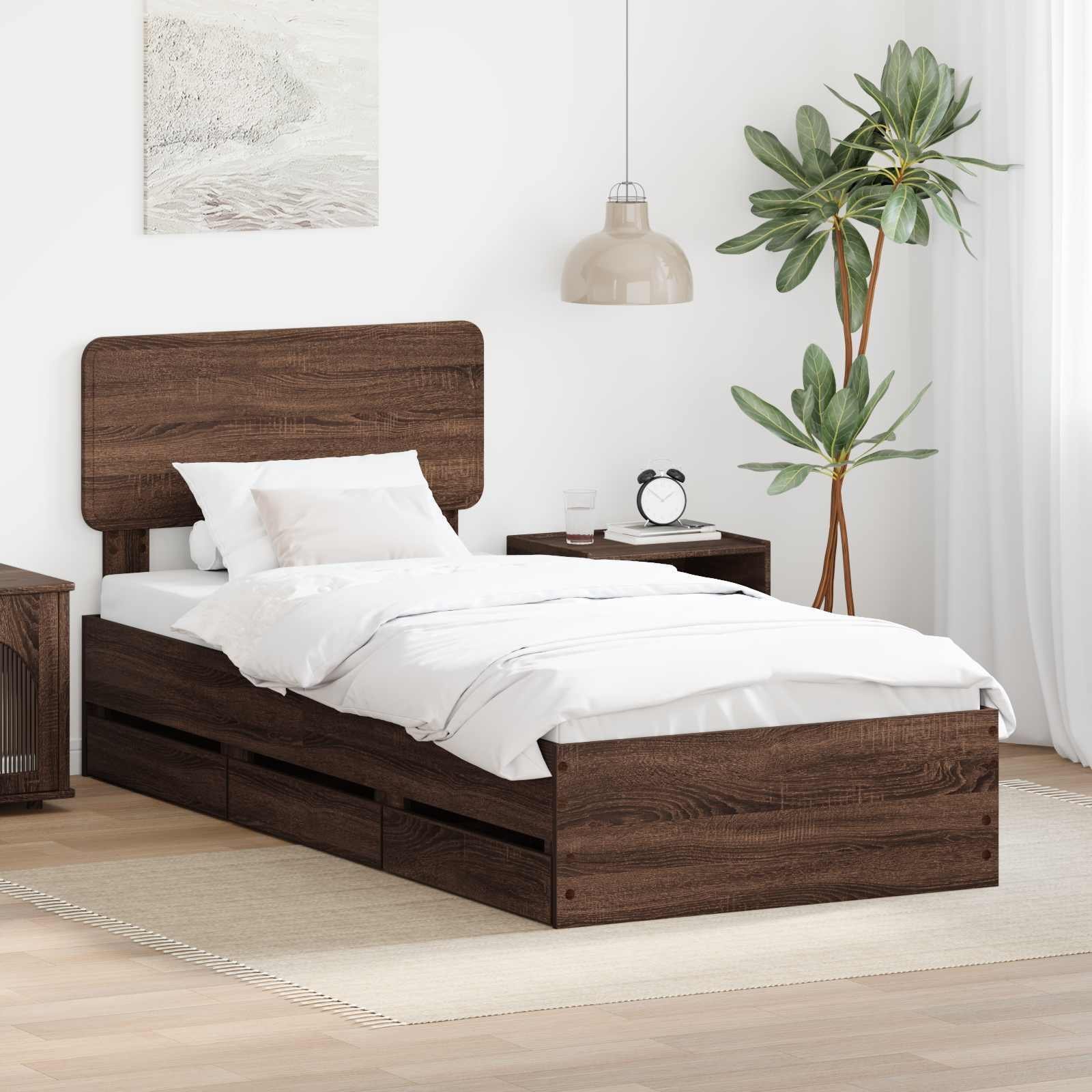 vidaXL Ramka łóżka Brązowy dąb 75 x 190 cm Drewno inżynieryjne