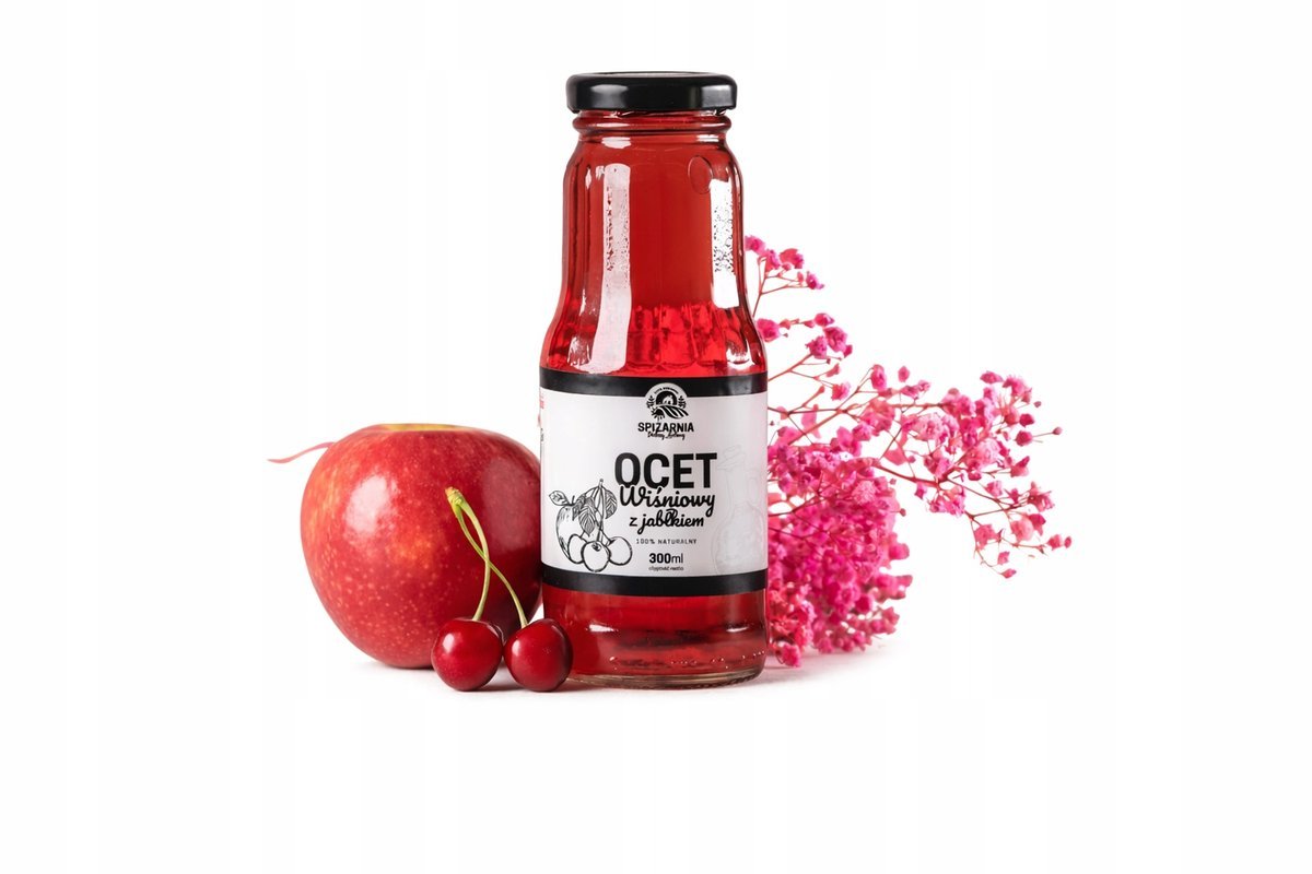 Ocet Jabłkowy Żywy z Wiśnią 300ml Naturalny Niefiltrowany Matka Octowa