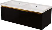 Szafki łazienkowe - Czarna szafka z podwójną umywalką złoty uchwyt 120 cm seria Diamond Gold Gante C - miniaturka - grafika 1