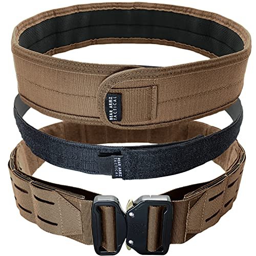 Bear Armz Tactical Pasek bojowy Molle Riggers, pasek do pracy, wytrzymała, antypoślizgowa podkładka i wewnętrzny grzebień do paska system 2 w 1 (brązowy Coyote, rozmiar L)