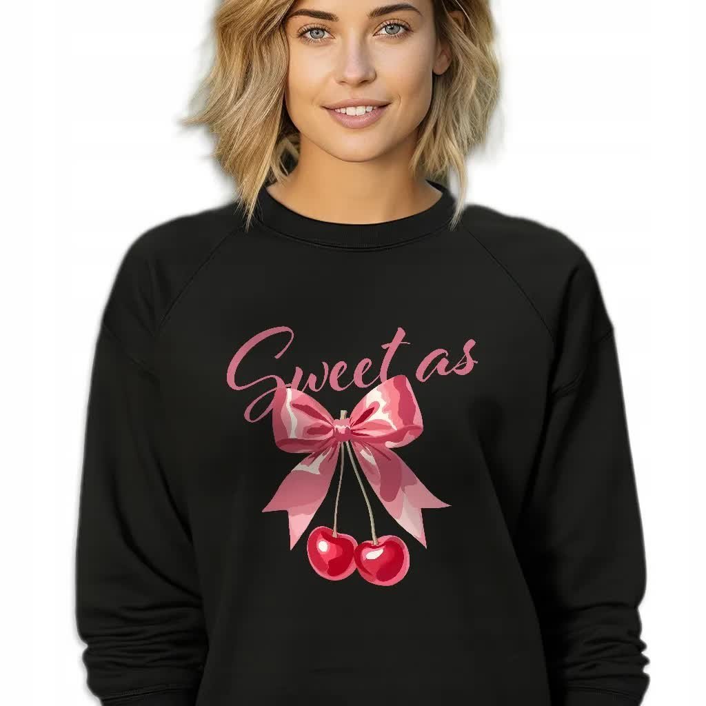 CZARNA BLUZA DAMSKA Dresowa SWEET AS CHERRY ZABAWNE GRAFIKI Rozmiar L